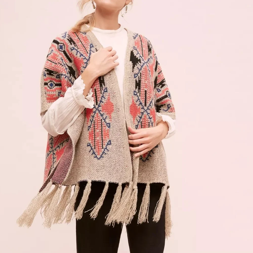 ANTHRO | Raga Western Fringed Poncho - Picture 3 of 4